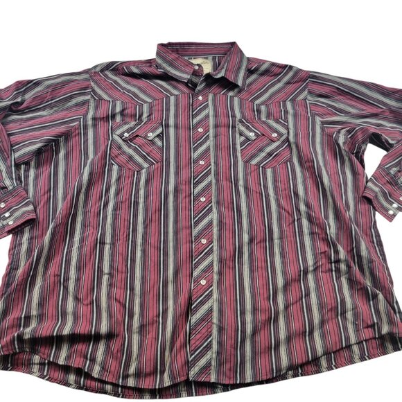 Wrangler Shirt Mens 3XL Burgundy Striped Long Sleeve Pearl Snap Western Cowboy - Picture 1 of 6